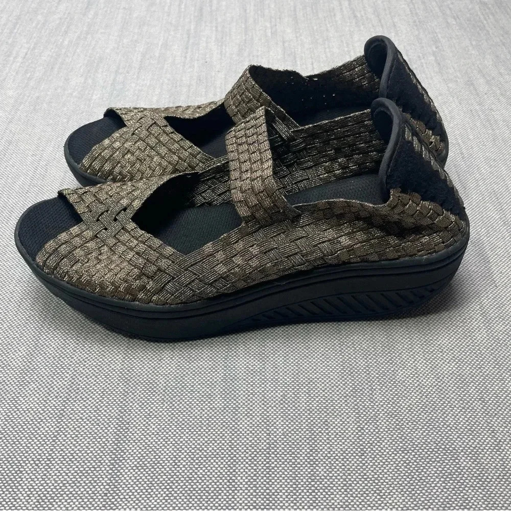 Corkys Beth Metallic Woven Open Toe Casual Chunky Heel Shoe